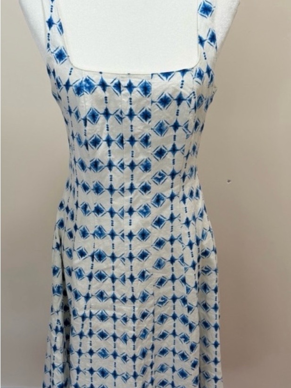 Christian Lacroix Blue & White Square Neck Midi Dress